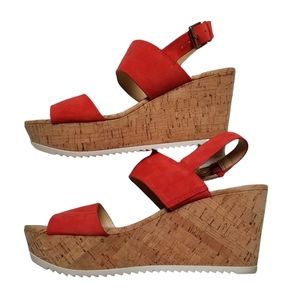NINE WEST Suede Cork Wedge 9M Orange